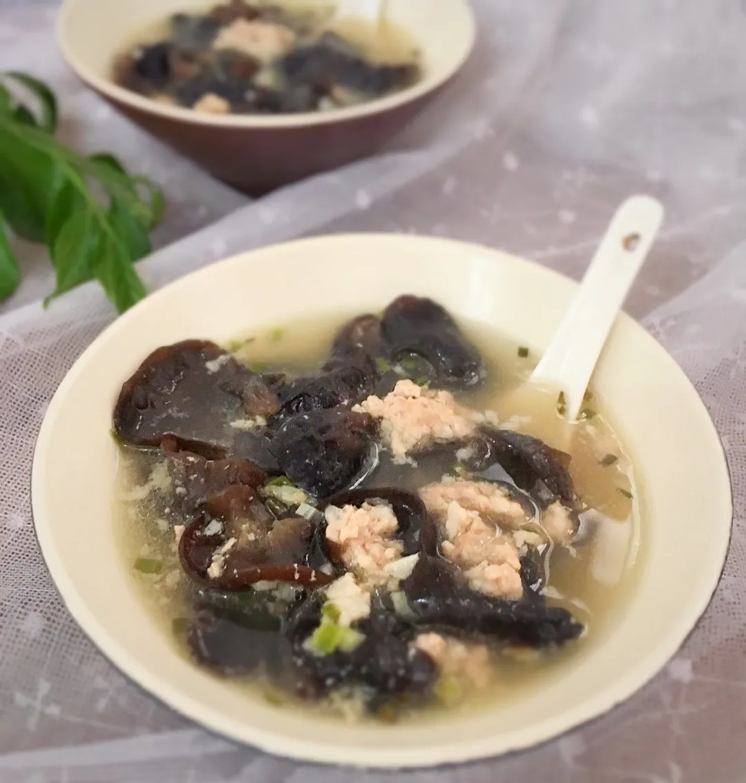 Soupe d'oreille de bois et de porc haché