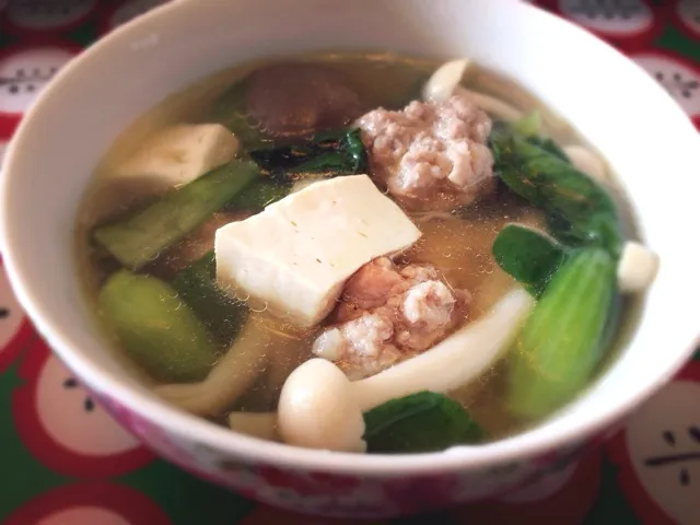 Zuppa di Funghi e Polpette con Bok Choy e Tofu